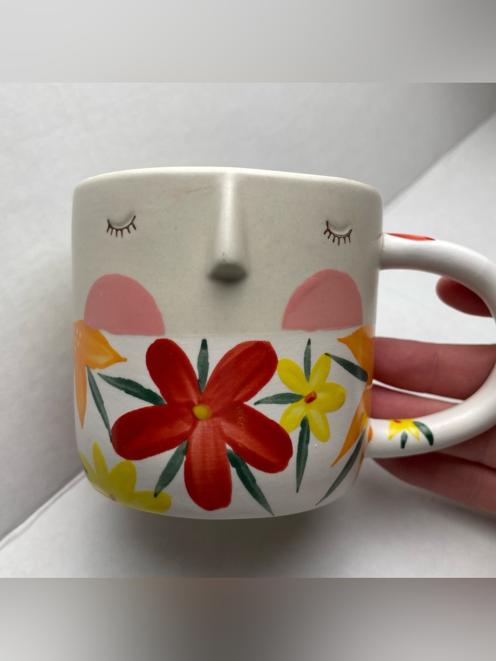Anthropologie Mug Fotini Tikkou Visage 3D Face & Floral Coffee Tea Cup Mug